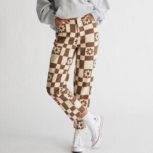 Pacsun Eco Flower Checkerboard High Waisted Straight Leg Jeans Size 27